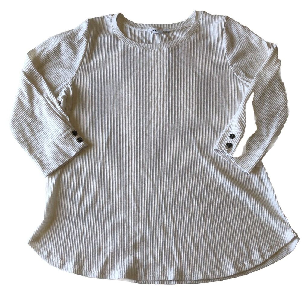 jane + delancey Ribbed 3/4 Sleeve White Top Size XL